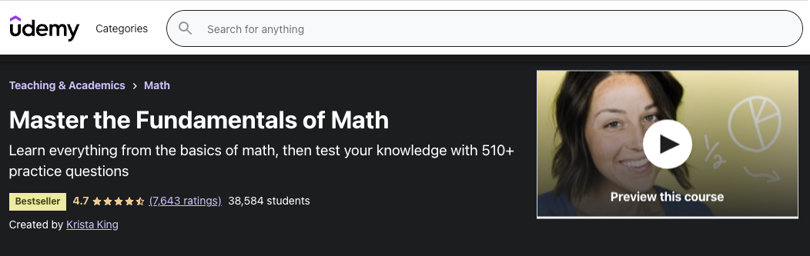 Master the Fundamentals of Math, Udemy Image of Master the Fundamentals of Math, Udemy