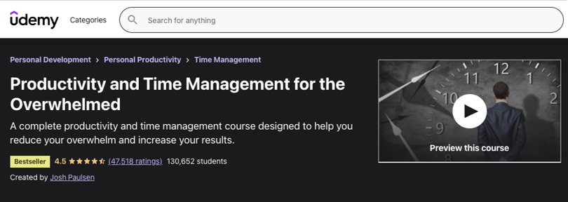 Productivity and Time Management for the Overwhelmed, Udemy Image of Productivity and Time Management for the Overwhelmed, Udemy