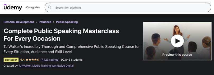 Complete Public Speaking Masterclass for Every Occasion, Udemy Image of Complete Public Speaking Masterclass for Every Occasion, Udemy